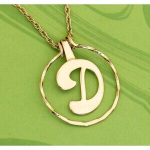 Vintage Victorian Letter D Gold Tone Necklace 24 inch by Avon - W8